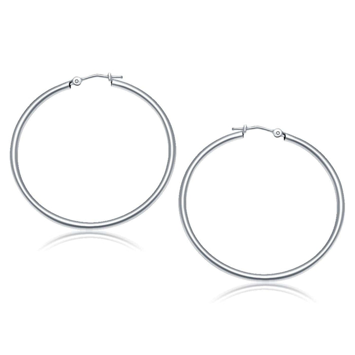 14k White Gold Polished Hoop Earrings (40 mm) Earrings Angelucci Jewelry