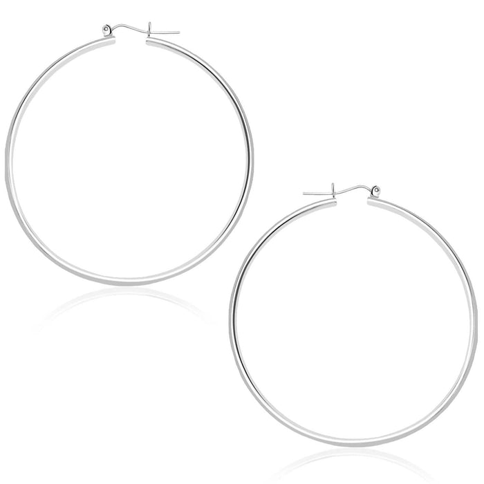 14k White Gold Polished Hoop Earrings (45 mm) Earrings Angelucci Jewelry