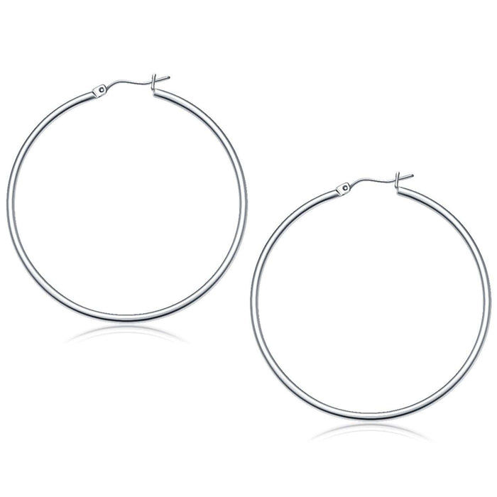 14k White Gold Polished Hoop Earrings (50 mm) Earrings Angelucci Jewelry