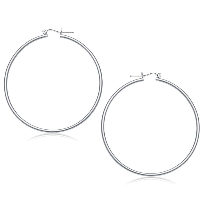 14k White Gold Polished Hoop Earrings (60 mm) Earrings Angelucci Jewelry