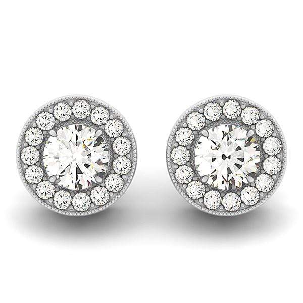 14k White Gold Round Diamond Halo Milgrain Border Earrings (3/4 cttw) Earrings Angelucci Jewelry