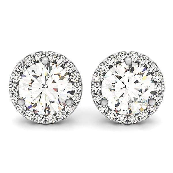 14k White Gold Round Prong Halo Style Earrings (1 cttw) Earrings Angelucci Jewelry