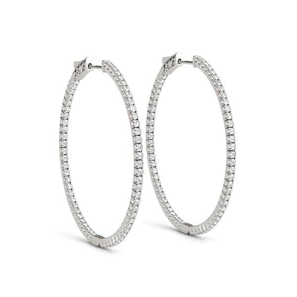 14k White Gold Slim Two Sided Diamond Hoop Earrings (1 1/2 cttw) Earrings Angelucci Jewelry