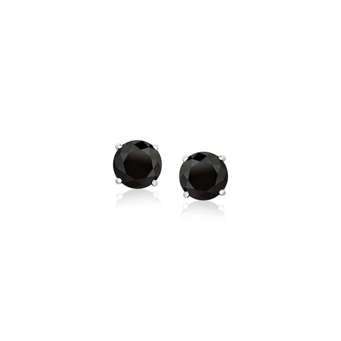 14k White Gold Stud Earrings with Black 5mm Faceted Cubic Zirconia Earrings Angelucci Jewelry