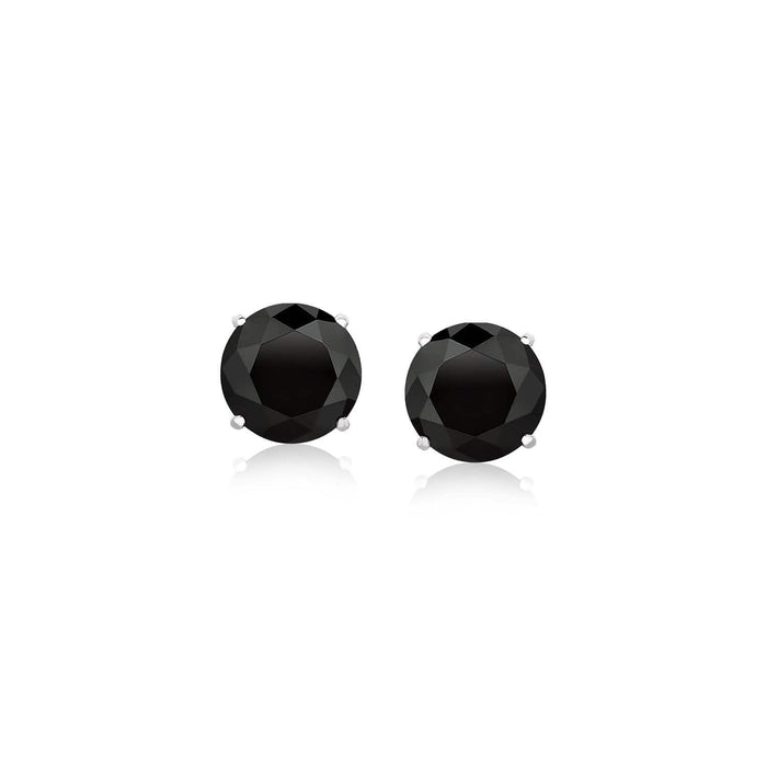14k White Gold Stud Earrings with Black 6mm Faceted Cubic Zirconia Earrings Angelucci Jewelry