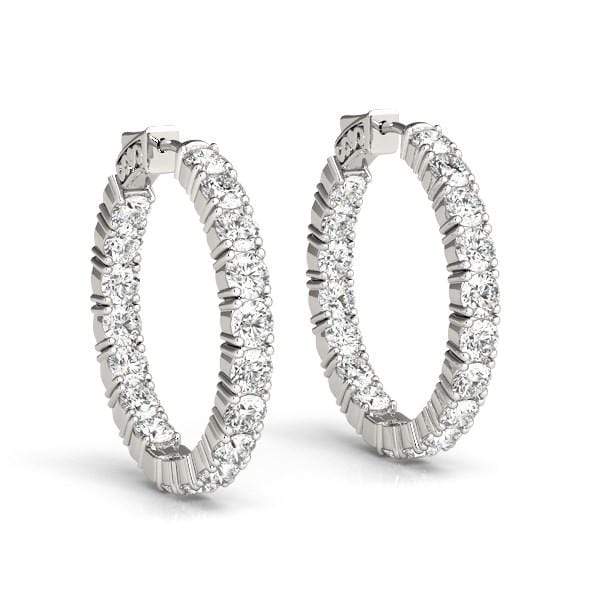 14k White Gold Two Sided Prong Set Diamond Hoop Earrings (3 1/2 cttw) Earrings Angelucci Jewelry
