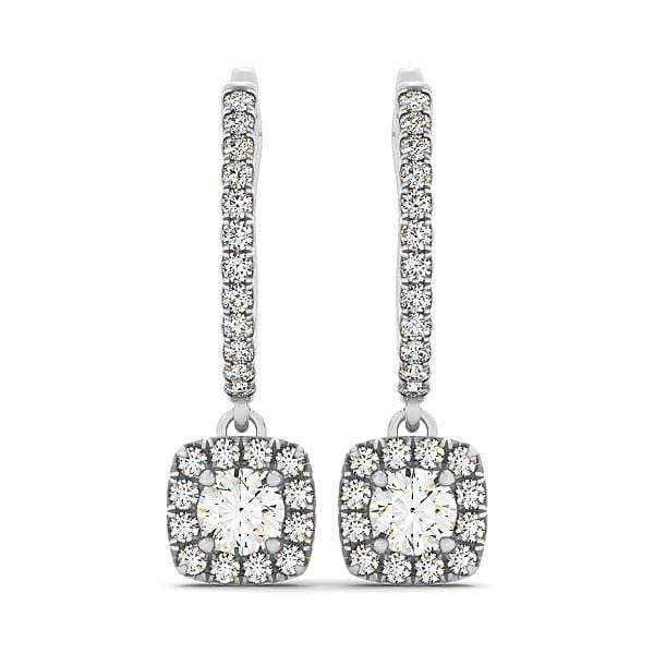 Cushion Shape Halo Style Diamond Drop Earrings in 14k White Gold (1/2 cttw) Earrings Angelucci Jewelry