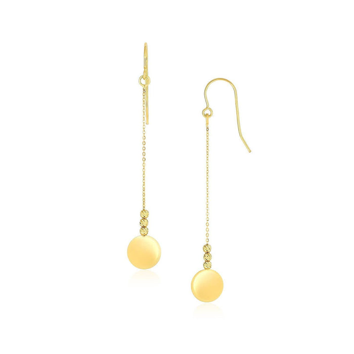 10k Yellow Gold Bead and Shiny Disc Drop Earrings Earrings Angelucci Jewelry