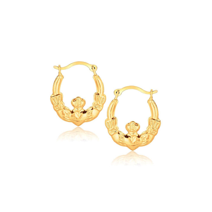 10k Yellow Gold Claddagh Hoop Earrings Earrings Angelucci Jewelry
