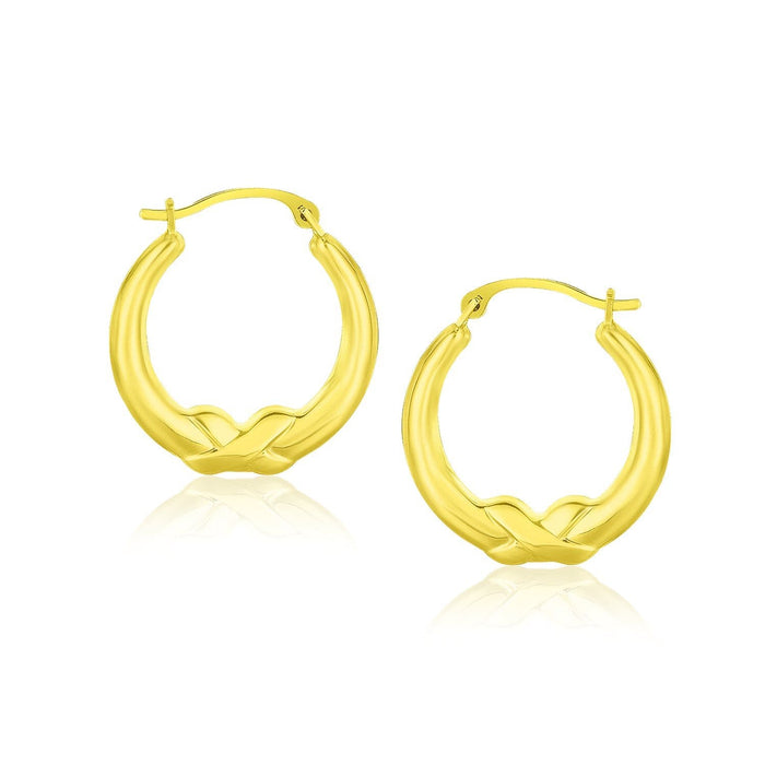 10k Yellow Gold X Motif Round Shape Hoop Earrings Earrings Angelucci Jewelry