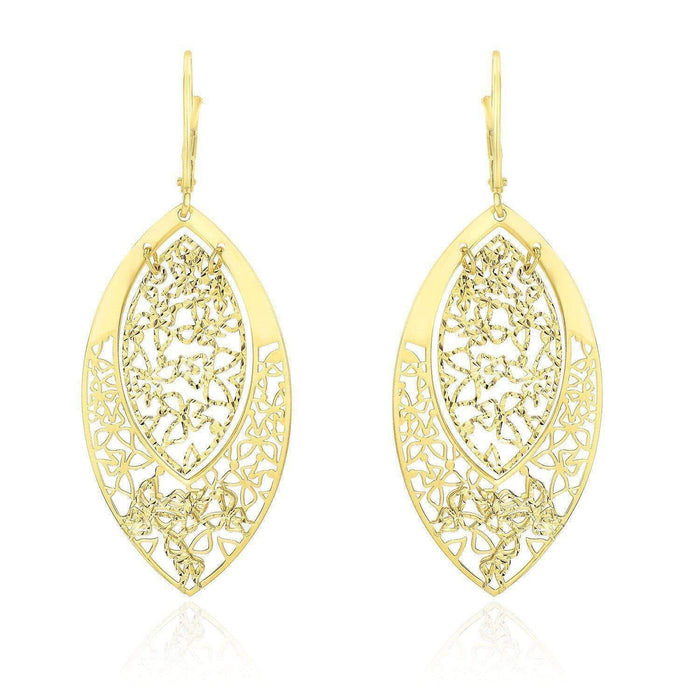 14k Yellow Gold Butterfly Filigree Design Marquis Earrings Earrings Angelucci Jewelry