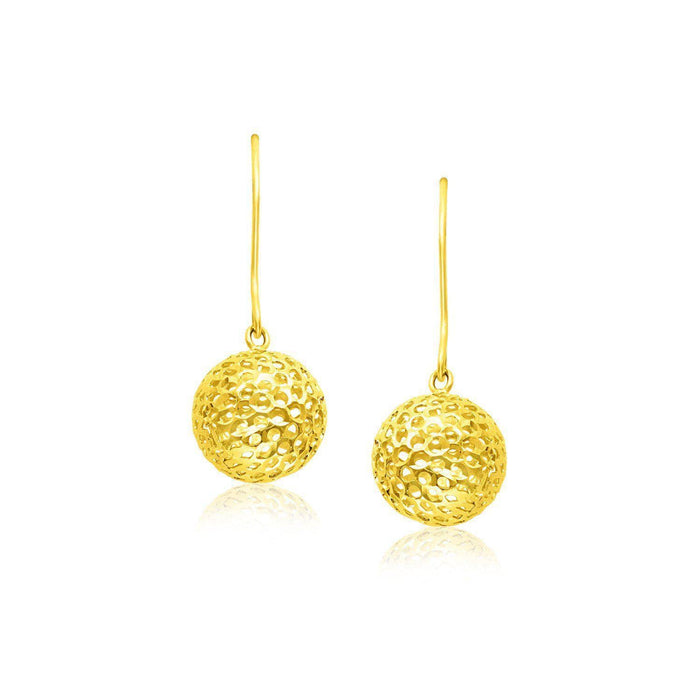 14k Yellow Gold Dangling Round Mesh Earrings Earrings Angelucci Jewelry