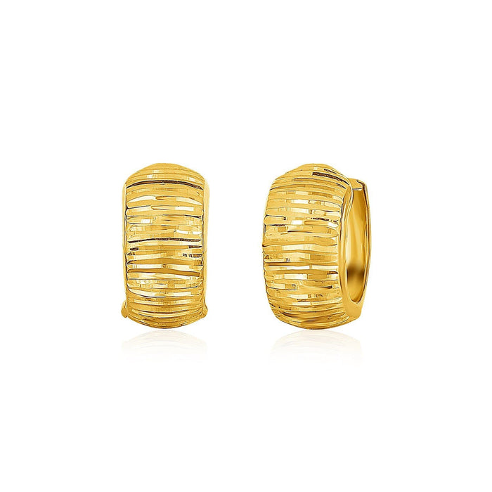 14k Yellow Gold Diamond Cut Hoop Design Earrings Earrings Angelucci Jewelry