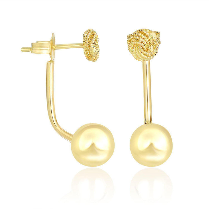 14k Yellow Gold Double Sided Knot and Ball Design Earrings Earrings Angelucci Jewelry