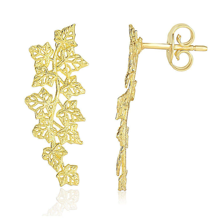 14k Yellow Gold Earrings with Vine Leaves Style Earrings Angelucci Jewelry