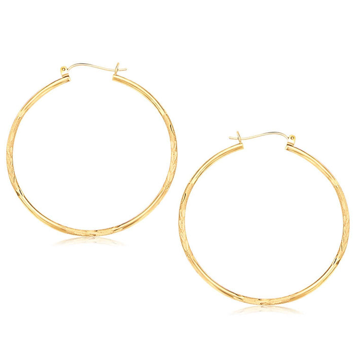14k Yellow Gold Fancy Diamond Cut Extra Large Hoop Earrings (45mm Diameter) Earrings Angelucci Jewelry