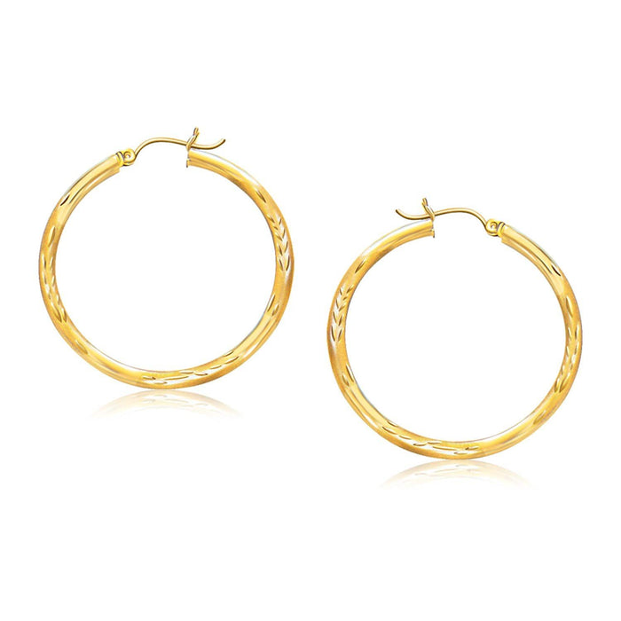 14k Yellow Gold Fancy Diamond Cut Hoop Earrings (35mm Diameter) Earrings Angelucci Jewelry