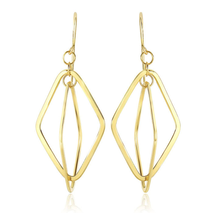 14k Yellow Gold Flat Open Diamond Interlaced Style Drop Earrings Earrings Angelucci Jewelry