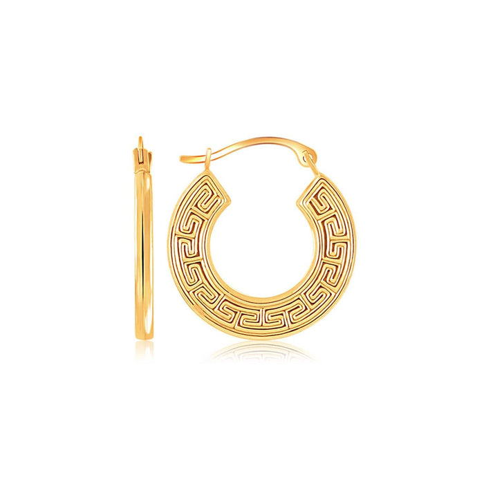 14k Yellow Gold Greek Key Small Hoop Earrings Earrings Angelucci Jewelry