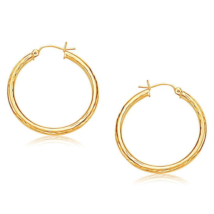 14k Yellow Gold Hoop Earring with Diamond-Cut Finish (30 mm Diameter) Earrings Angelucci Jewelry