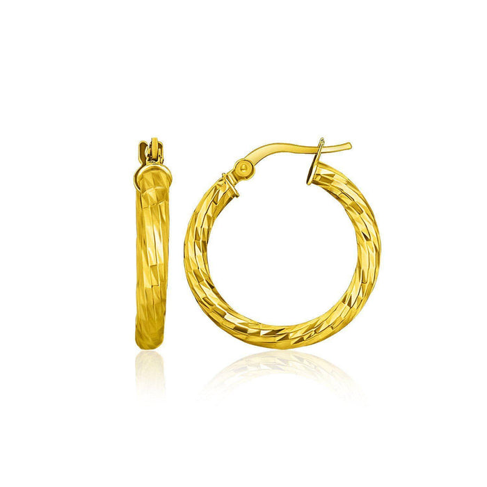 14k Yellow Gold Hoop Earrings with Diamond Cut Style Earrings Angelucci Jewelry