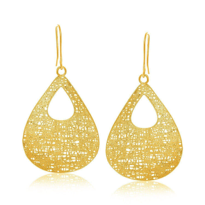 14k Yellow Gold Lace Style Open Teardrop Dangling Earrings Earrings Angelucci Jewelry