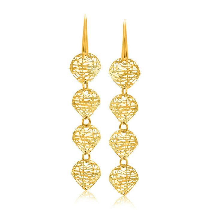 14k Yellow Gold Leaf Like Chain Dangling Earrings Earrings Angelucci Jewelry
