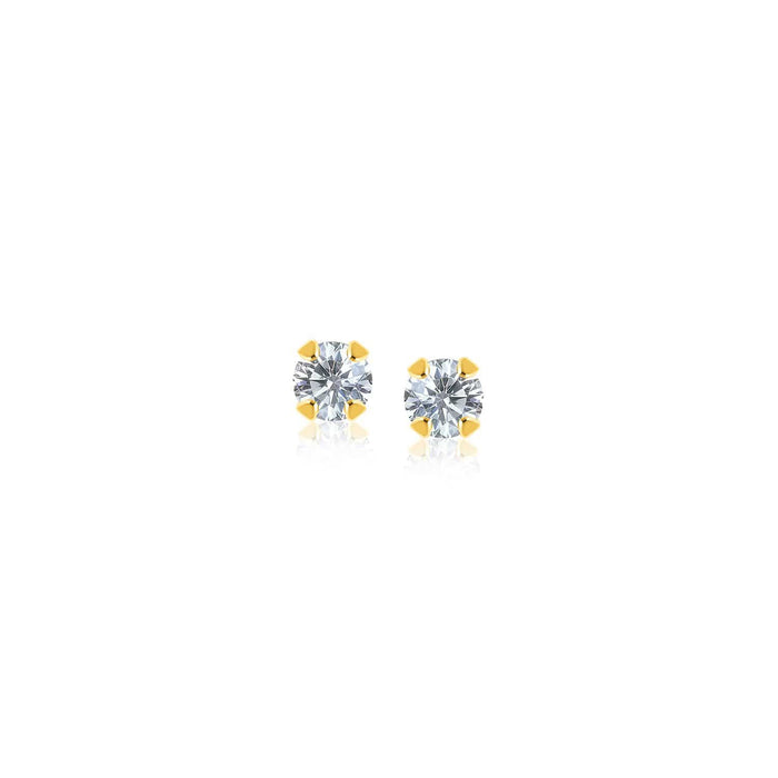 14k Yellow Gold Stud Earrings with Faceted White Cubic Zirconia Earrings Angelucci Jewelry