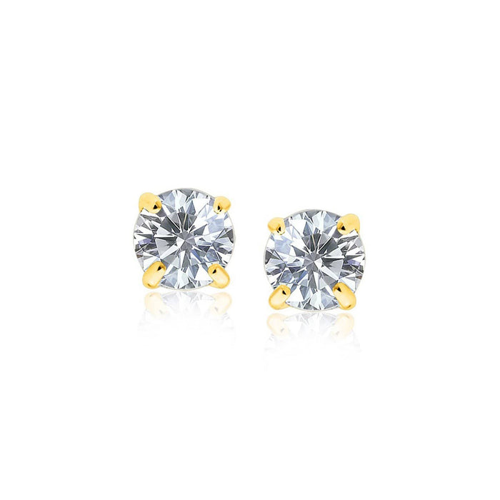 14k Yellow Gold Stud Earrings with White Hue Faceted Cubic Zirconia Earrings Angelucci Jewelry