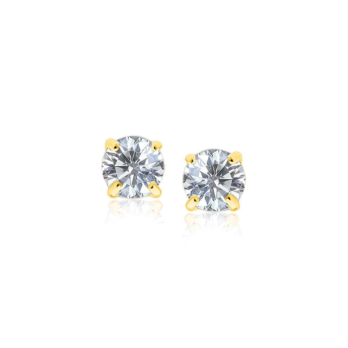 14k Yellow Gold Stud Earrings with White Hue Faceted Cubic Zirconia Earrings Angelucci Jewelry