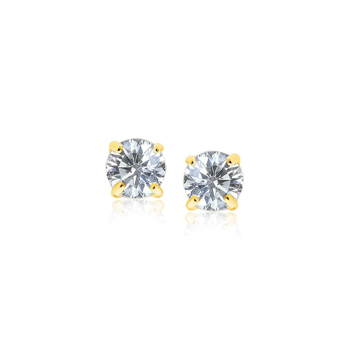 14k Yellow Gold Stud Earrings with White Hue Faceted Cubic Zirconia Earrings Angelucci Jewelry