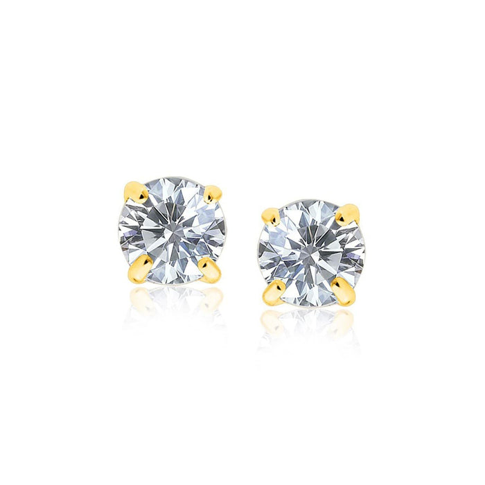14k Yellow Gold Stud Earrings with White Hue Faceted Cubic Zirconia Earrings Angelucci Jewelry