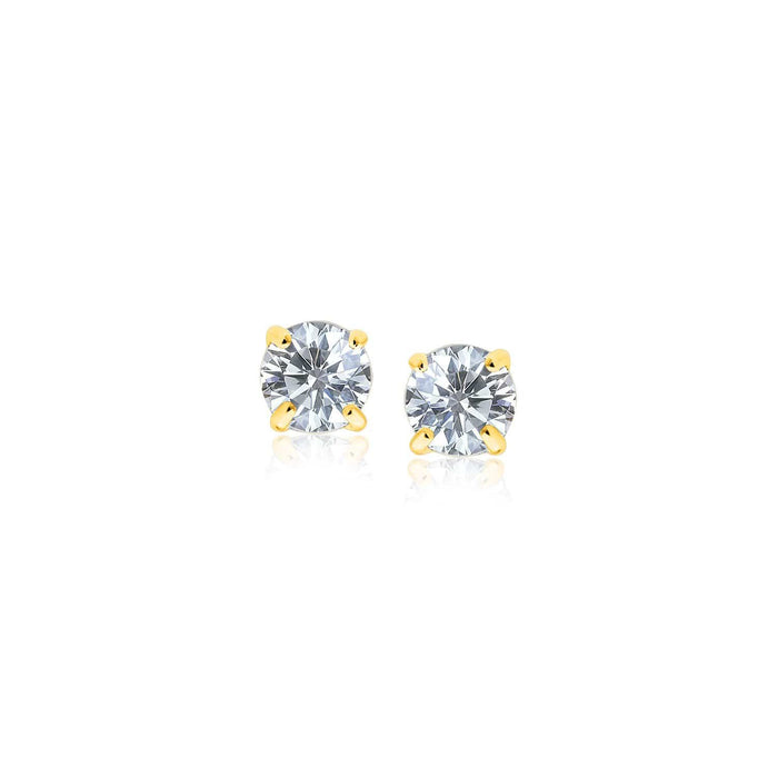 14k Yellow Gold Stud Earrings with White Hue Faceted Cubic Zirconia Earrings Angelucci Jewelry