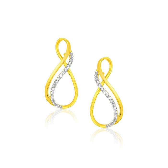 14k Yellow Gold Thin Infinity Diamond Accented Earrings Earrings Angelucci Jewelry
