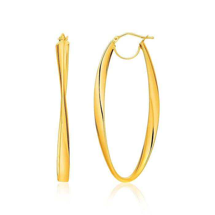 14k Yellow Gold Twist Motif Oval Shape Hoop Earrings Earrings Angelucci Jewelry