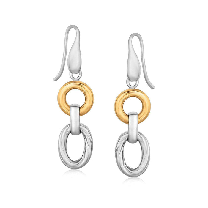 18k Yellow Gold and Sterling Silver Round and Oval Motif Rhodium Plated Earrings Earrings Angelucci Jewelry