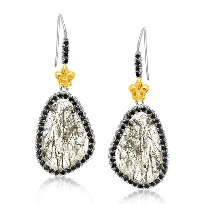 18k Yellow Gold & Sterling Silver Black Spinel Rutilated Quartz Earrings Earrings Angelucci Jewelry