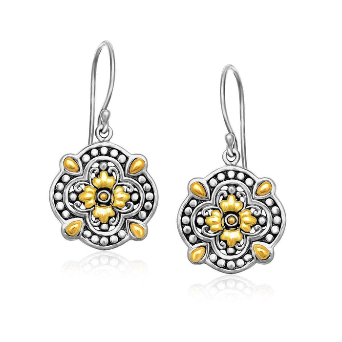 18k Yellow Gold & Sterling Silver Byzantine Pattern Flower Shape Earrings Earrings Angelucci Jewelry