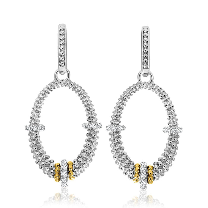 18k Yellow Gold & Sterling Silver Diamond Accented Graduated Oval Earrings Earrings Angelucci Jewelry