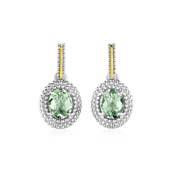 Oval Green Amethyst Earrings in 18k Yellow Gold & Sterling Silver Earrings Angelucci Jewelry