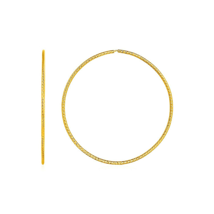 Textured Endless Hoop Earrings in 14k Yellow Gold Earrings Angelucci Jewelry