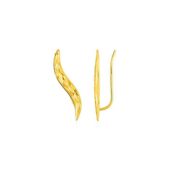 Textured Leaf Climber Earrings in 14k Yellow Gold Earrings Angelucci Jewelry