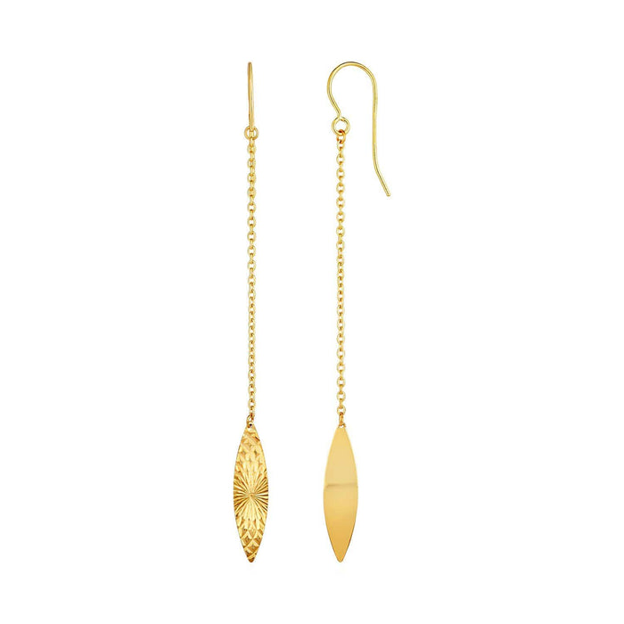 Textured Marquise Shaped Long Drop Earrings in 14k Yellow Gold Earrings Angelucci Jewelry