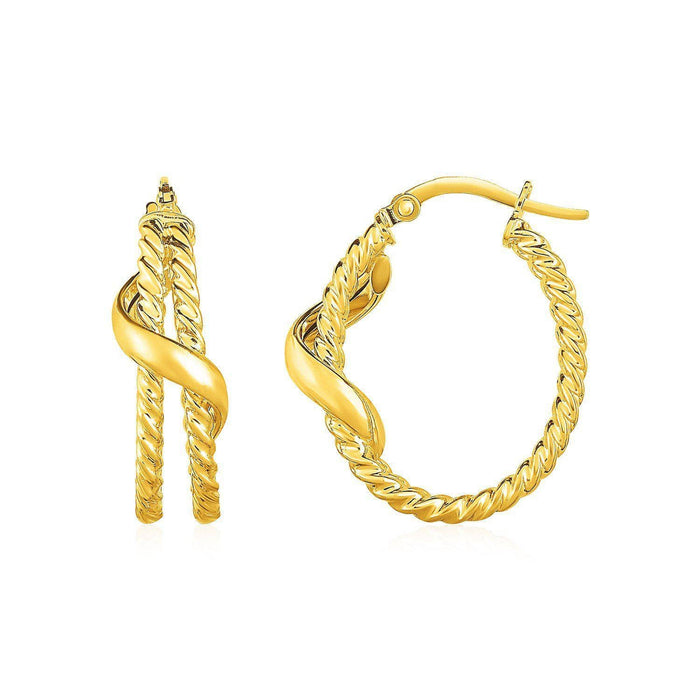 Two Part Twisted Hoop Earrings with Spiral in 14k Yellow gold Earrings Angelucci Jewelry