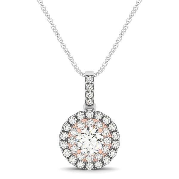 Round Shape Halo Diamond Pendant in 14k White and Rose Gold (1/2 cttw) Necklaces Angelucci Jewelry