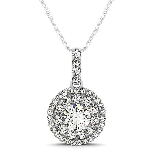 14k White Gold Diamond Halo Round Shape Pendant (1 1/4 cttw) Necklaces Angelucci Jewelry
