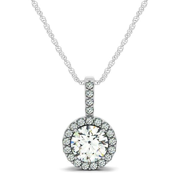 14k White Gold Diamond Halo Round Style Pendant (5/8 cttw) Necklaces Angelucci Jewelry