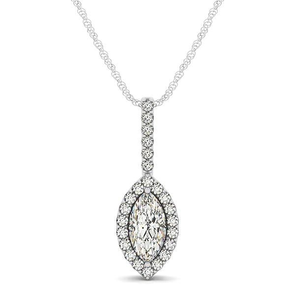 Marquis Shape Diamond Halo Pendant in 14k White Gold (2/3 cttw) Necklaces Angelucci Jewelry