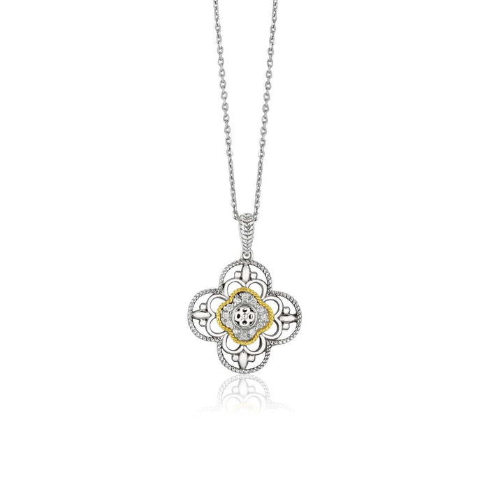 14k Yellow Gold & Sterling Silver Gothic Floral Pendant with Diamonds Pendants Angelucci Jewelry