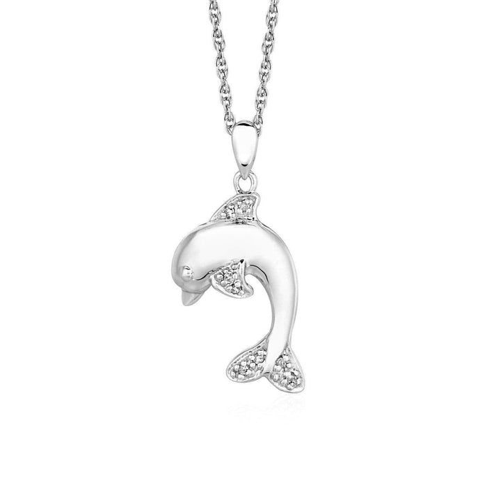 Dolphin Pendant with Diamonds in Sterling Silver Pendants Angelucci Jewelry